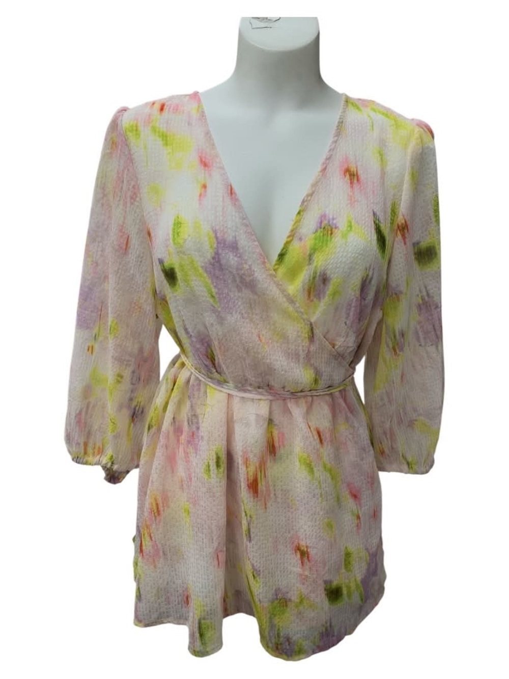 Future Collective NWT Floral Watercolor Wrap Romper in Pastel Hues Size M